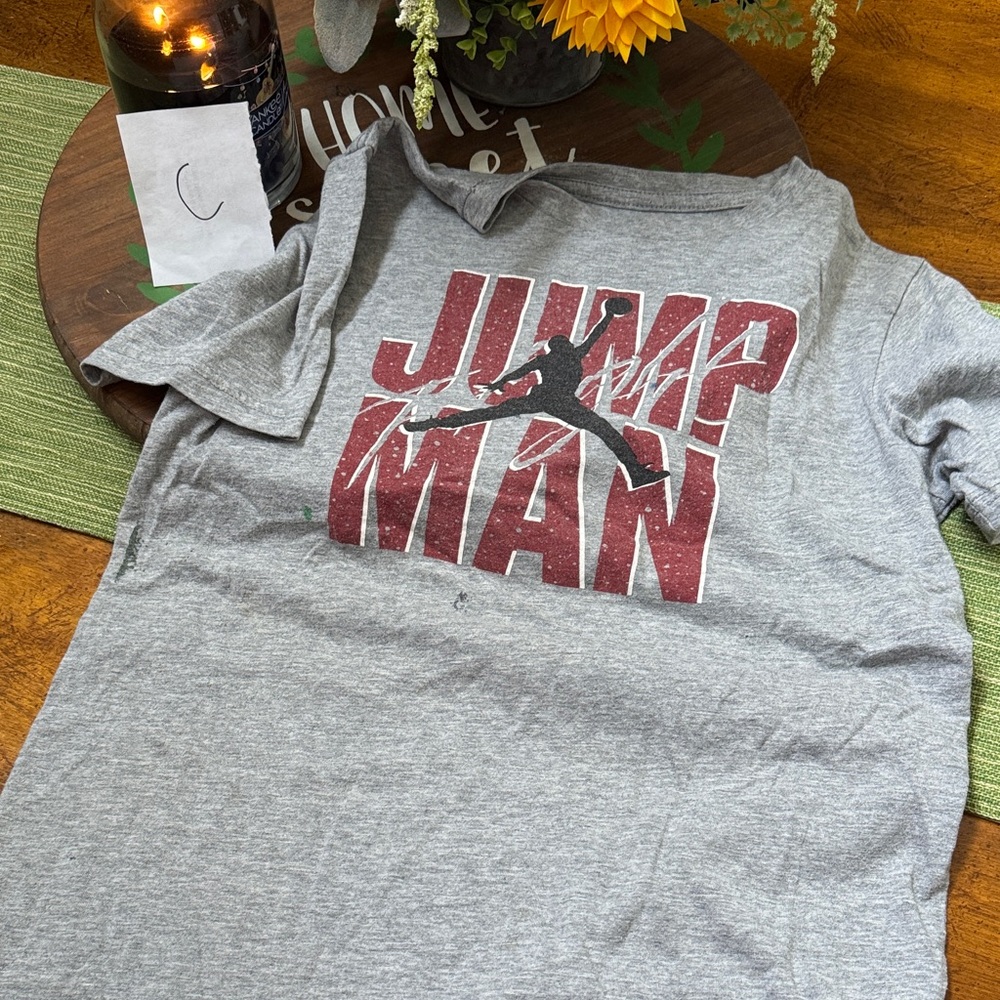 Jordan Gray Tee with Red Jumpman Graphic
